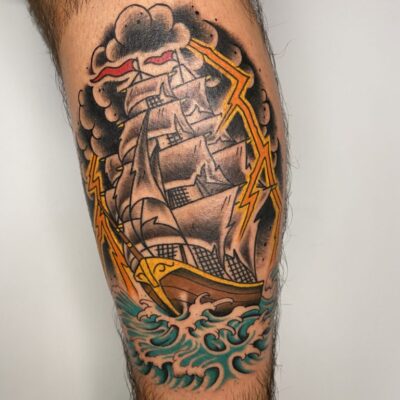 Pirate ship tattoo- New school